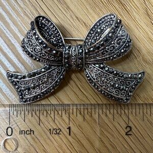 Vintage Silver Tone Marcasite Bow Brooch